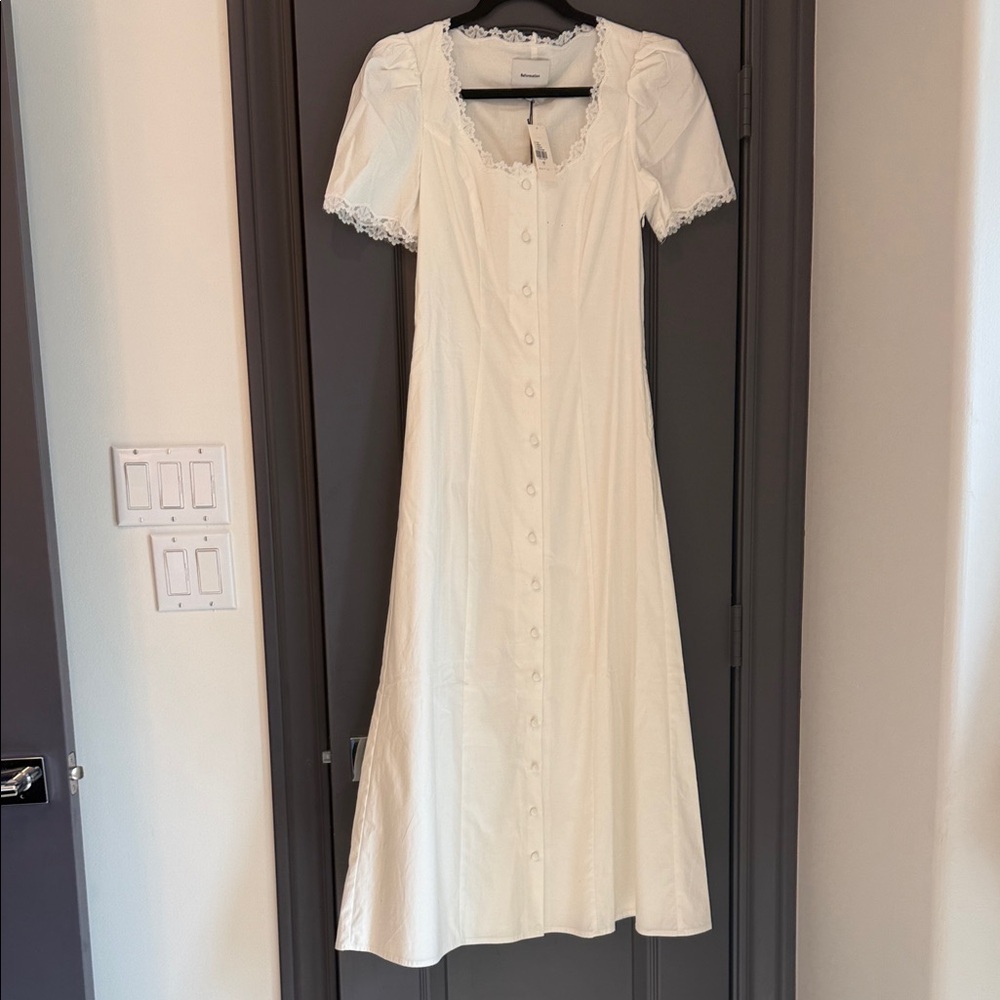 Reformation Cream Puff-Sleeve Button-Front Maxi Dress